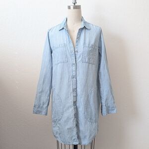 Gap 1969 Chambray Blue Long Sleeve Collared Button Down Shirt Dress Size Small